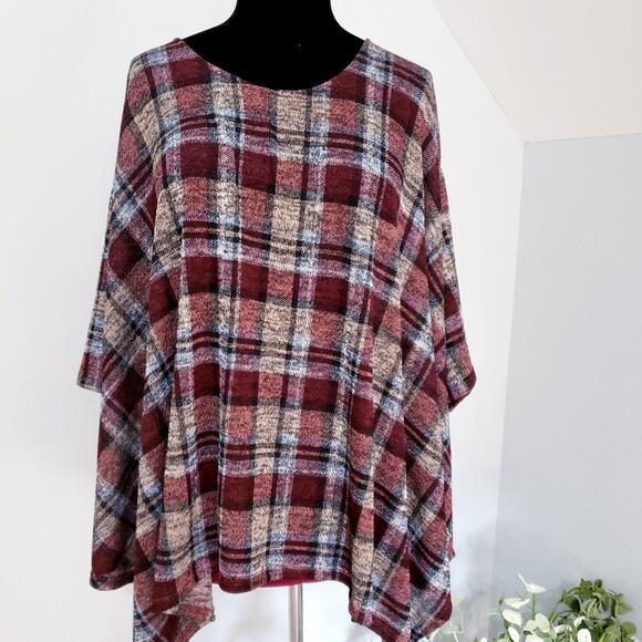 JODIFL Plaid Half Sleeve Pullover Scoopneck Oversized Tunic Top - Picture 2 of 11